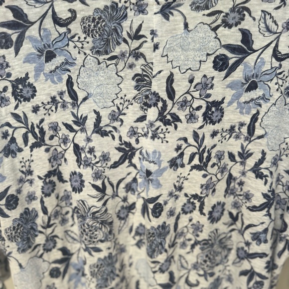 RACHEL ZOE 100% Linen Floral Knit Tunic Tee V-Neck Top 3/4 Sleeves Blue White - Picture 13 of 16